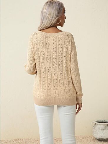 QUEZHU Women's Long Sleeve Sweater Tops Crew Neck Cable Knit Casual Pullover Shirt in Saudi Arabia