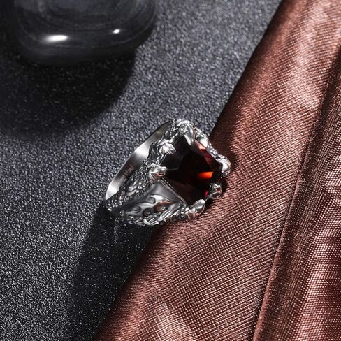 خاتم SOMEN TUNGSTEN للرجال من الفولاذ المقاوم للصدأ تصميم مخلب التنين القوطي بحجر أحمر مقاس 7-13 in Kuwait