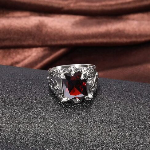 خاتم SOMEN TUNGSTEN للرجال من الفولاذ المقاوم للصدأ تصميم مخلب التنين القوطي بحجر أحمر مقاس 7-13 in Kuwait