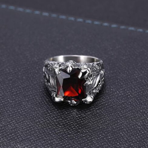 خاتم SOMEN TUNGSTEN للرجال من الفولاذ المقاوم للصدأ تصميم مخلب التنين القوطي بحجر أحمر مقاس 7-13 in Kuwait