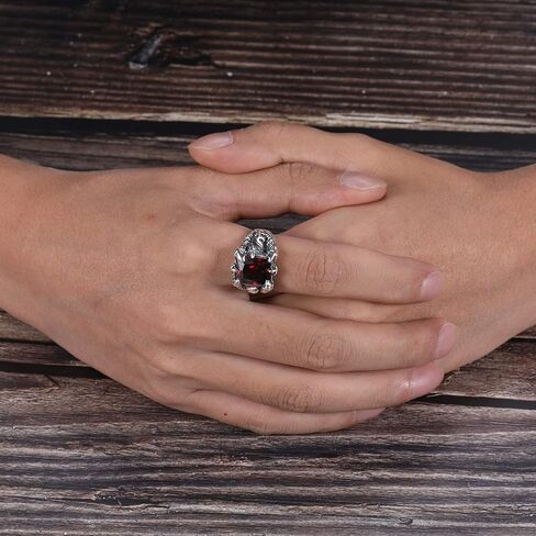 خاتم SOMEN TUNGSTEN للرجال من الفولاذ المقاوم للصدأ تصميم مخلب التنين القوطي بحجر أحمر مقاس 7-13 in Kuwait