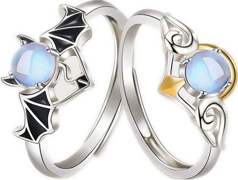 HEIMAXING Angel Devil Moonstone Couple Rings Matching Rings Open Adjustable Promise Rings Gift for Her Him in Kuwait
