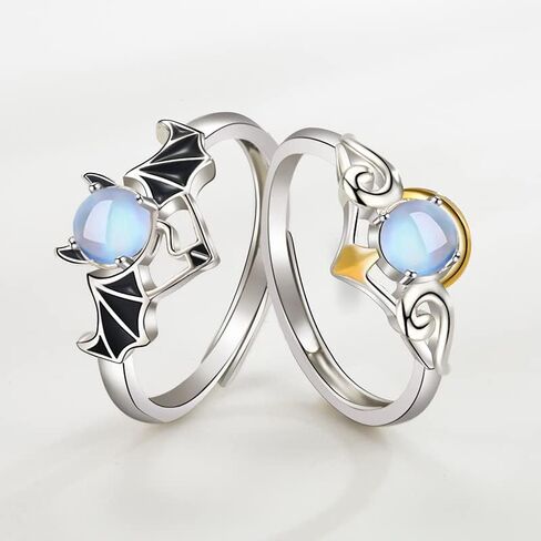 HEIMAXING Angel Devil Moonstone Couple Rings Matching Rings Open Adjustable Promise Rings Gift for Her Him in Kuwait