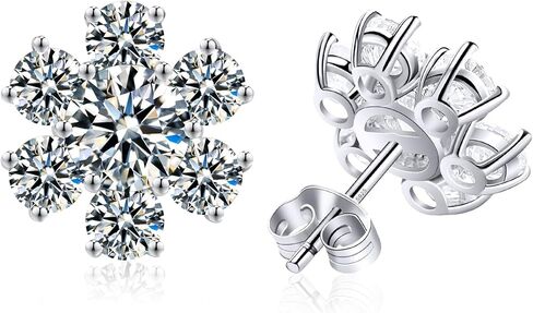 أقراط Tunzug Moissanite الماسية 18 قيراط مطلية بالذهب الأبيض من الفضة الإسترليني أقراط مضادة للحساسية D اللون VVS1 واضحة ورائعة مستديرة القطع مختبر مكون من ترصيع عباد الشمس الماسي in Kuwait