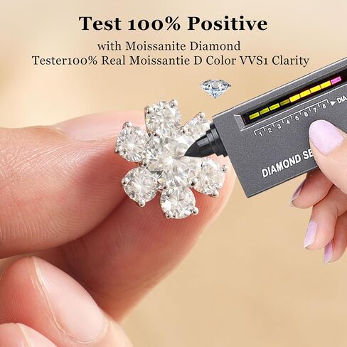 أقراط Tunzug Moissanite الماسية 18 قيراط مطلية بالذهب الأبيض من الفضة الإسترليني أقراط مضادة للحساسية D اللون VVS1 واضحة ورائعة مستديرة القطع مختبر مكون من ترصيع عباد الشمس الماسي in Kuwait
