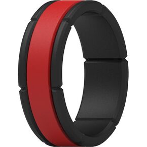 ThunderFit Silicone Wedding Ring for Men - 7 Rings / 4 Rings / 1 Ring - Breathable Patterned Rubber Engagement Bands - 2.5mm Thick 8.2mm Wide