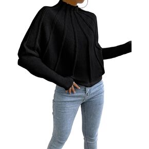 سترات نسائية Labolliy ذات رقبة وهمية وأكمام طويلة لخريف 2023 بلوفر منسوج سادة غير رسمي in Kuwait