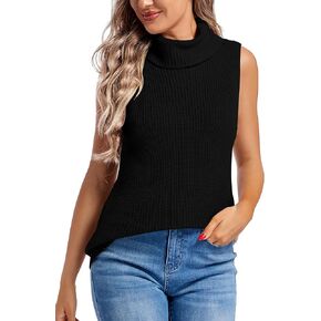 INFULEIMU Womens Sleeveless Turtleneck Sweater Vest Casual Ribbed Knit Sweaters Basic Pullover Tank Tops