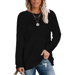 UQOIIL Womens Soft Sweatshirts Crewneck Fall Sweaters Long Sleeve Shirts Plain Color Casual Tunic Tops(S-2XL)