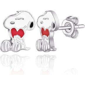 Peanuts Womens Woodstock and Snoopy Earrings - Silver Plate and Enamel Snoopy Stud Earrings - Officially Licensed