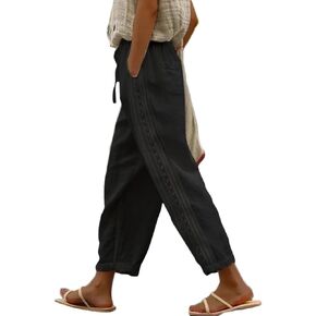 Casual Summer Capris for Women Casual Lightweight Wide Leg Loose Fit Pants Drawstring Crop Pants with Pockets