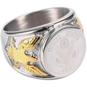 JAJAFOOK Vintage Titanium Steel US Military Army Ring Eagle Medal Rings for Men