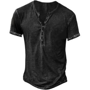Mens Distressed Henley Shirts Retro Short Sleeve Tee Shirts Casual Button Down Washed T-Shirts for Men