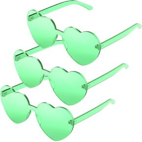 Maxdot 3 Pieces Heart Shape Sunglasses Rimless Heart Sunglasses Clear for Valentine St. Patrick's Day Summer Party Women Girl