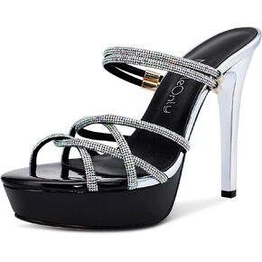 صندل نسائي بكعب عالٍ من NobleOnly صندل بكعب عالٍ روماني بلينغ ماسي وشريط للكاحل مفتوح من الأمام صندل بكعب 5 بوصة in Kuwait