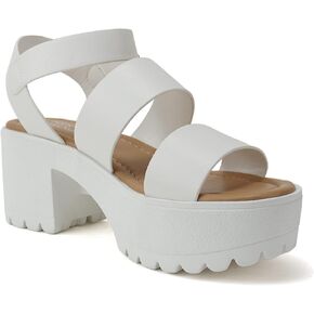 Topshoe Avenue Donna ~ Women Open Toe Two Bands Lug sole Fashion Block Heel Sandals with Adjustable Ankle Strap