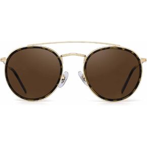 JIM HALO Small Polarized Round Sunglasses for Women Vintage Double Bridge Frame