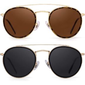 JIM HALO Small Polarized Round Sunglasses for Women Vintage Double Bridge Frame in Kuwait