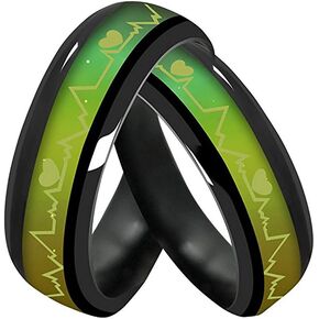 JEYKAY Color Changing Titanium/Stainless Steel Mood Ring, EKG w/Hearts Design, Gift Box Included. in Saudi Arabia