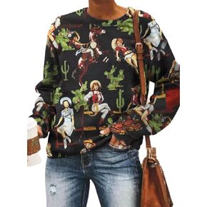MHTOR Cowgirl Cactus Pullover Long Sleeve Sweatshirt Women Cowgirl Retro Western Southern Pullover Casual Long Sleeve Shirts in Saudi Arabia