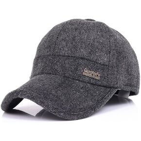 YAKER Men's Winter Warm Woolen Peaked Baseball Cap Hat with Earmuffs Metal Buckle in Kuwait