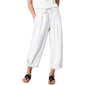 Amlztr Womens High Waist Casual Wide Leg Loose Linen Trouser Capri Wide Leg Cropped Pants with Drawstring in Kuwait
