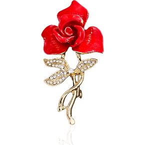 Seakuur Floral Elegant Red Rose Shape Brooch Pin for Women Grils Mothers Day Accessory