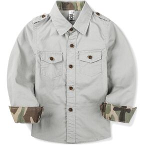 Toddler Little Boys Button Down Long Sleeve Shirt Uniform Army Scout Casual Fall Top with Pocket