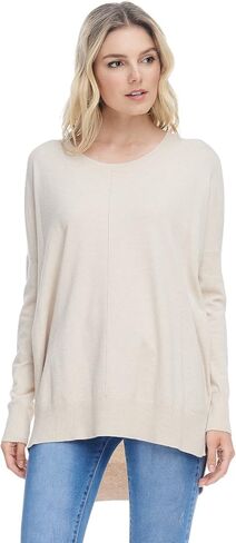 Alexander + David Womens Casual Oversized Crewneck Pullover Boyfriend Sweater Lightweight with Hi-Low in Kuwait