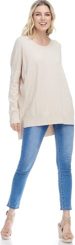 Alexander + David Womens Casual Oversized Crewneck Pullover Boyfriend Sweater Lightweight with Hi-Low in Kuwait
