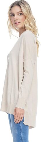 Alexander + David Womens Casual Oversized Crewneck Pullover Boyfriend Sweater Lightweight with Hi-Low in Kuwait