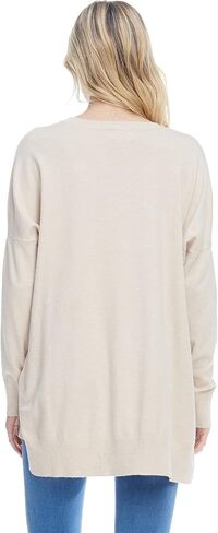 Alexander + David Womens Casual Oversized Crewneck Pullover Boyfriend Sweater Lightweight with Hi-Low in Kuwait