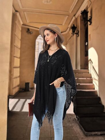 Soul Young Knitted Poncho Sweater for Women Ladies Pullover Wraps Cozy Topper shawl Cape in Kuwait