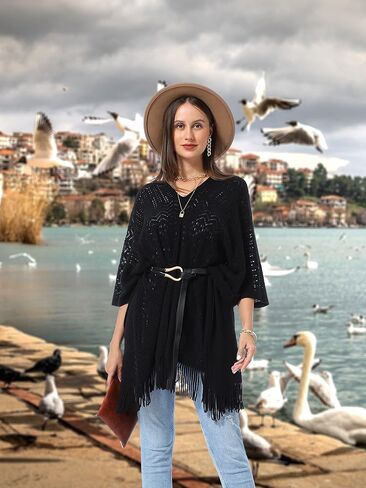 Soul Young Knitted Poncho Sweater for Women Ladies Pullover Wraps Cozy Topper shawl Cape in Kuwait