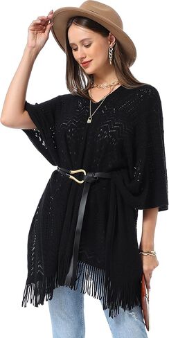 Soul Young Knitted Poncho Sweater for Women Ladies Pullover Wraps Cozy Topper shawl Cape in Kuwait