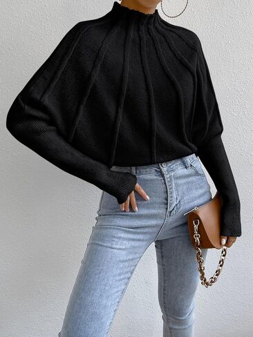 سترات نسائية Labolliy ذات رقبة وهمية وأكمام طويلة لخريف 2023 بلوفر منسوج سادة غير رسمي in Kuwait