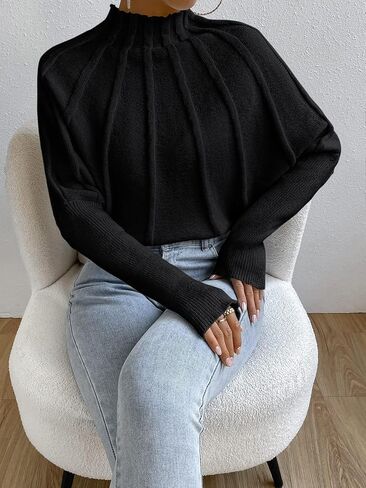 سترات نسائية Labolliy ذات رقبة وهمية وأكمام طويلة لخريف 2023 بلوفر منسوج سادة غير رسمي in Kuwait