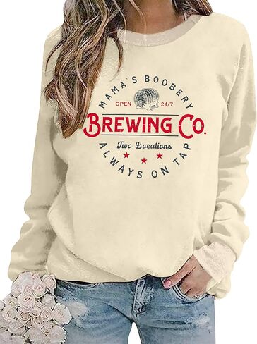 BANGELY Mama's Boobery Sweatshirt Women Mama Life Pullover Brewing Co Top Funny Mom Breastfeeding Letter Print Outfit Gift in Saudi Arabia