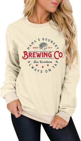 BANGELY Mama's Boobery Sweatshirt Women Mama Life Pullover Brewing Co Top Funny Mom Breastfeeding Letter Print Outfit Gift in Saudi Arabia
