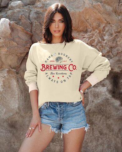BANGELY Mama's Boobery Sweatshirt Women Mama Life Pullover Brewing Co Top Funny Mom Breastfeeding Letter Print Outfit Gift in Saudi Arabia