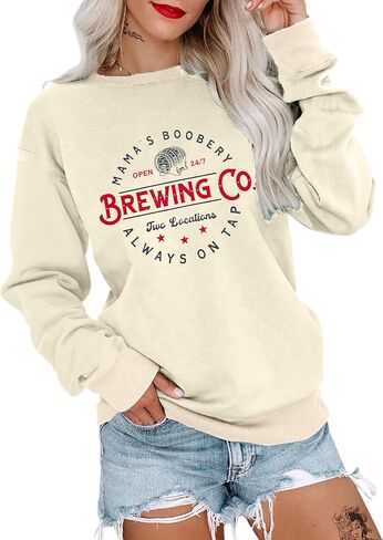 BANGELY Mama's Boobery Sweatshirt Women Mama Life Pullover Brewing Co Top Funny Mom Breastfeeding Letter Print Outfit Gift in Saudi Arabia