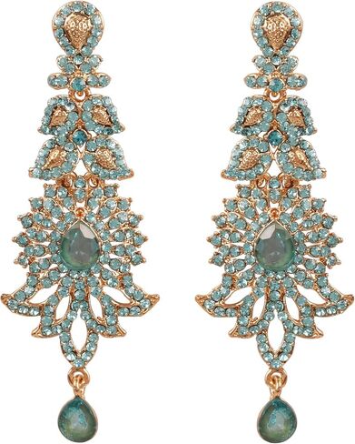 أقراط Touchstone "Hollywood Glamour Oscar Collection" أقراط ثريا طويلة جدًا بتصميم بيزلي هندي مصمم مجوهرات الزفاف باللون الذهبي العتيق أو اللون الأبيض للنساء. in Kuwait
