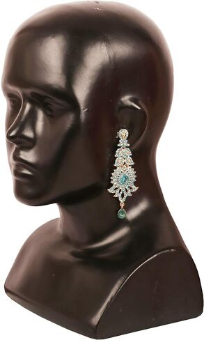أقراط Touchstone "Hollywood Glamour Oscar Collection" أقراط ثريا طويلة جدًا بتصميم بيزلي هندي مصمم مجوهرات الزفاف باللون الذهبي العتيق أو اللون الأبيض للنساء. in Kuwait