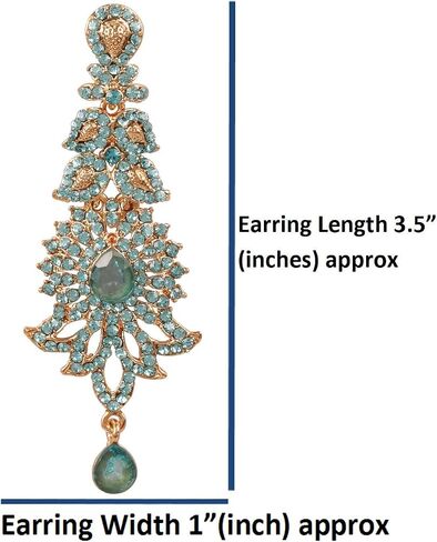 أقراط Touchstone "Hollywood Glamour Oscar Collection" أقراط ثريا طويلة جدًا بتصميم بيزلي هندي مصمم مجوهرات الزفاف باللون الذهبي العتيق أو اللون الأبيض للنساء. in Kuwait