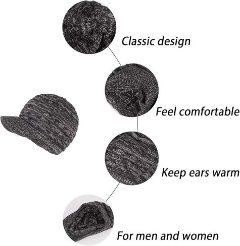 Unisex Winter Hats with Visor Warm Ski Hat Stylish Knitted Hat for Men and Women in Kuwait