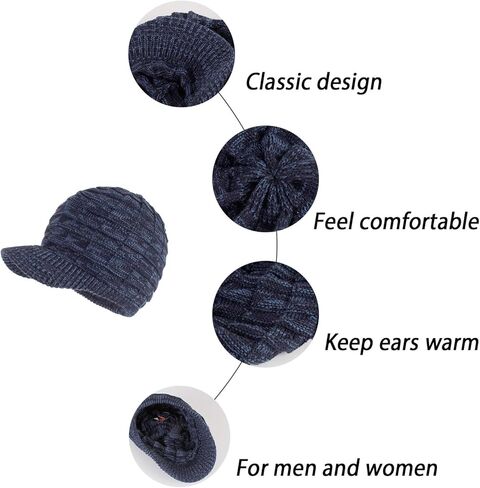 Unisex Winter Hats with Visor Warm Ski Hat Stylish Knitted Hat for Men and Women in Kuwait