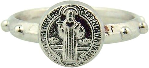 CB Protection from Evil Saint Benedict Medal Zinc Alloy Rosary Ring - Size Large in Saudi Arabia