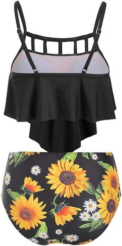 ABOCIW Women's Sunflower Bikini Swimsuit Ruffle Top High Waisted Bottom Two Piece Tankini Bathing Suits Plus Size in Saudi Arabia