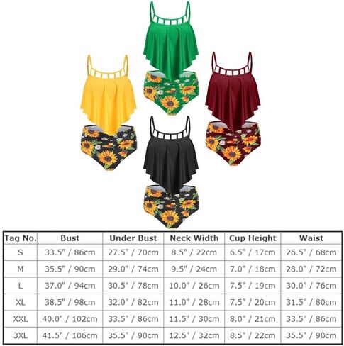 ABOCIW Women's Sunflower Bikini Swimsuit Ruffle Top High Waisted Bottom Two Piece Tankini Bathing Suits Plus Size in Saudi Arabia