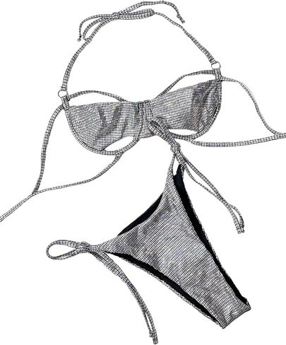 بدلة سباحة نسائية لامعة من GORGLITTER ذات قصة عالية وسلك سفلي مقطوع من قطعة علوية بيكيني بدلة استحمام in Kuwait